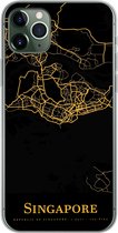 Geschikt voor iPhone 11 Pro Max hoesje - Singapore - Kaart - Goud - Siliconen Telefoonhoesje