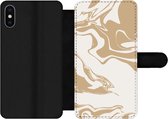 Bookcase Geschikt voor iPhone XS Max telefoonhoesje - Marmer print - Beige - Patroon - Met vakjes - Wallet case met magneetsluiting
