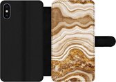 Bookcase Geschikt voor iPhone XS Max telefoonhoesje - Marmer print - Goud - Kiezelstenen - Met vakjes - Wallet case met magneetsluiting