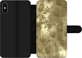 Bookcase Geschikt voor iPhone XS telefoonhoesje - Goud - Glitter - Structuur - Met vakjes - Wallet case met magneetsluiting
