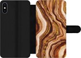 Bookcase Geschikt voor iPhone XS Max telefoonhoesje - Marmer print - Gouden - Lijn - Met vakjes - Wallet case met magneetsluiting