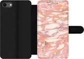 Bookcase Geschikt voor iPhone SE 2020 telefoonhoesje - Marmer print - Wit - Roze - Met vakjes - Wallet case met magneetsluiting