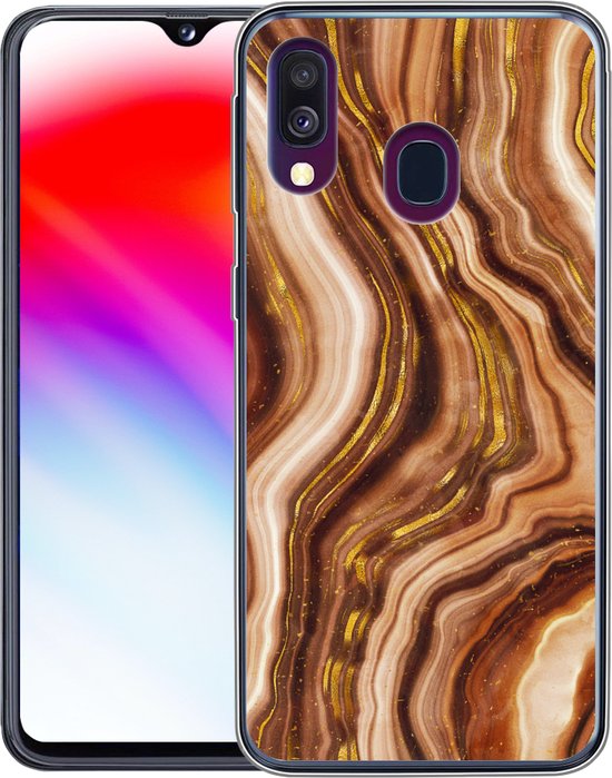 Coque Samsung Galaxy A40 - Marbre - Doré - Ligne - Coque de téléphone en Siliconen