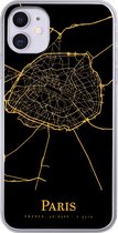 Geschikt voor iPhone 11 hoesje - Parijs - Kaart - Gold - Siliconen Telefoonhoesje