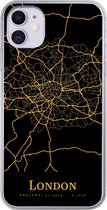 Geschikt voor iPhone 11 hoesje - Londen - Kaart - Gold - Siliconen Telefoonhoesje
