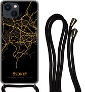 Telefoonkoord - Telefoonketting - Telefoonhoesje Geschikt voor iPhone 13 - Sydney - Kaart - Goud - Siliconen - Crossbody - Telefoonhoesje met koord Telefoonhoesje