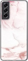 Geschikt voor Samsung Galaxy S21 FE hoesje - Marmer print - Roze - Rood - Siliconen Telefoonhoesje