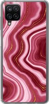 Geschikt voor Samsung Galaxy A12 hoesje - Marmer print - Roze - Rood - Siliconen Telefoonhoesje