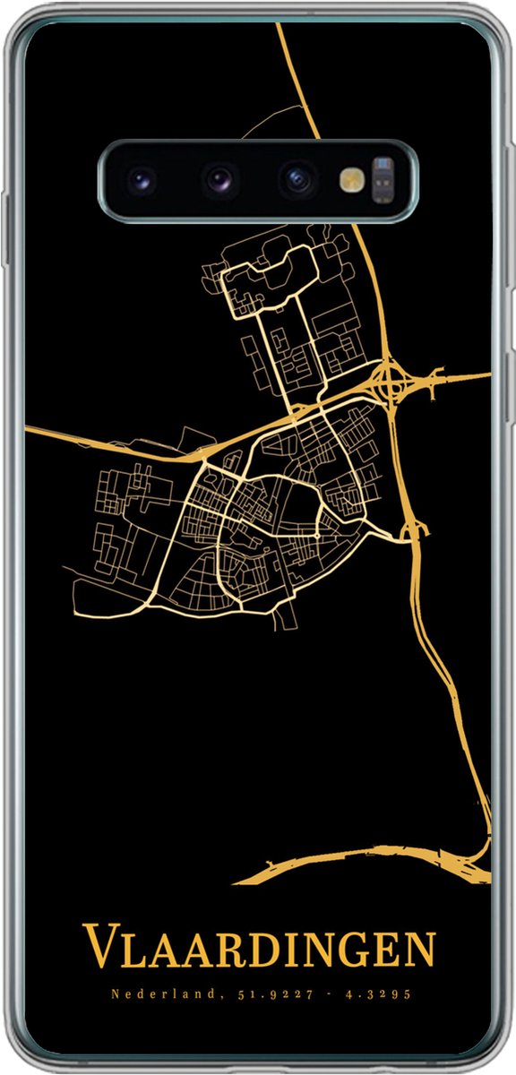 Telefoonhoesje Geschikt voor Samsung Galaxy S10 hoesje - Vlaardingen - Kaart - Goud - Siliconen Telefoonhoesje Telefoonhoesje