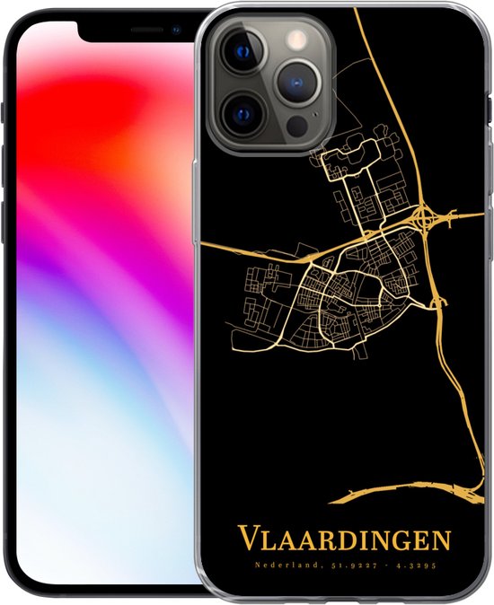 Coque iPhone 12 Pro - Vlaardingen - Carte - Or - Coque de téléphone en Siliconen