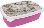 Broodtrommel Roze - Lunchbox - Brooddoos - Marmer - Zwart - Gouden - 18x12x6 cm - Kinderen - Meisje