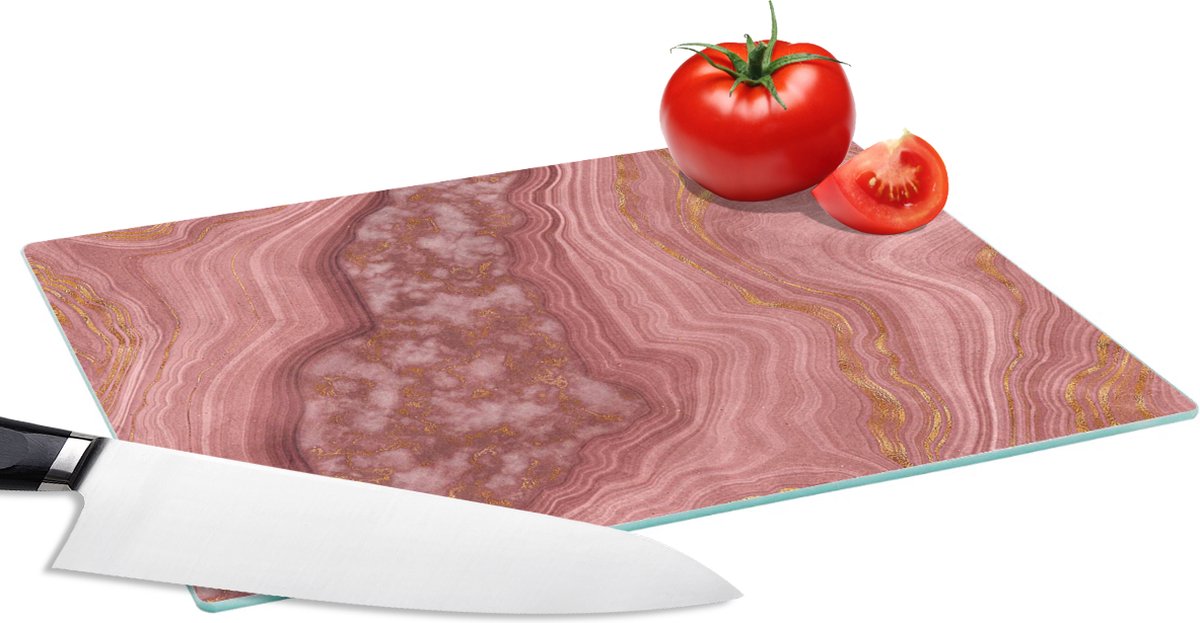 Glazen Snijplank - 28x20 - Marmer - Roze - Patronen - Snijplanken Glas