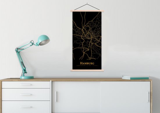 Porte-affiche avec affiche - Affiche scolaire - Hambourg - Carte - Or - 60x120 cm - lattes vierges