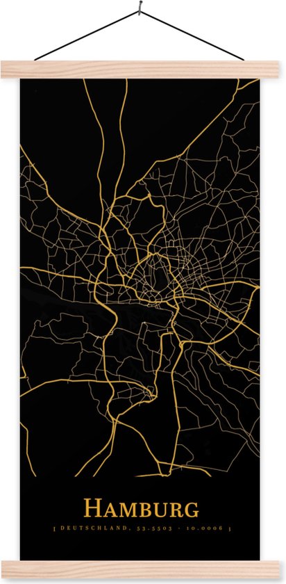 Porte-affiche avec affiche - Affiche scolaire - Hambourg - Carte - Or - 60x120 cm - lattes vierges