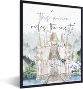 Fotolijst incl. Poster - Quotes - Spreuken - This prince rules the castle - Prins - Kids - Baby - 60x80 cm - Posterlijst