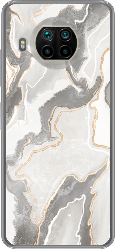 Telefoonhoesje Geschikt voor Xiaomi Mi 10T Lite 5G hoesje - Marmer print - Bruin - Grijs - Siliconen Telefoonhoesje