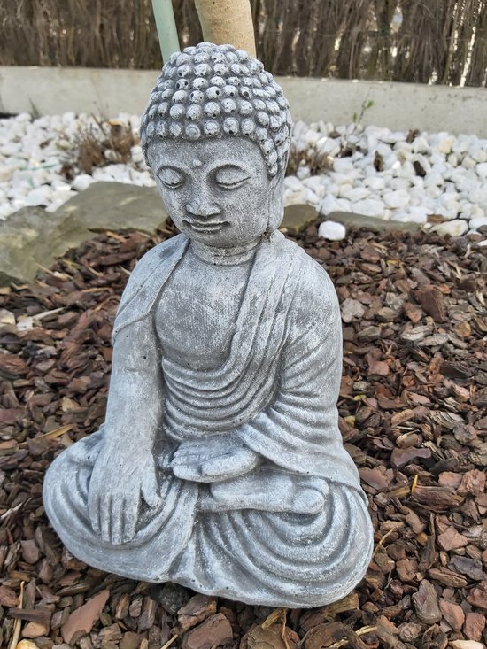 bouddha lotus 33cm gris béton budda buda