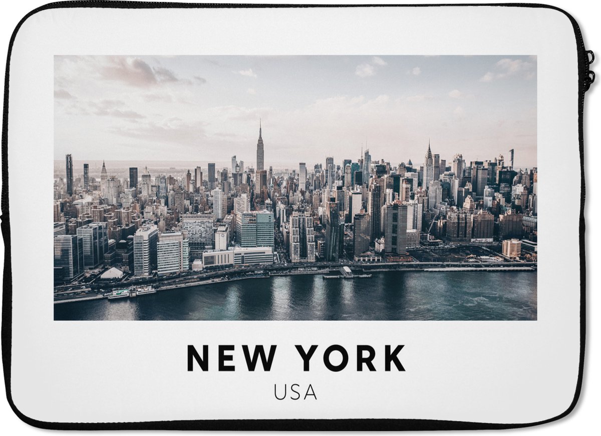 Laptophoes 13 inch - Amerika - New York - Skyline - Laptop sleeve - Binnenmaat 32x22,5 cm - Zwarte achterkant