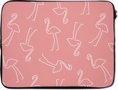 Laptophoes 15.6 inch - Flamingo - Line Art - Roze - Patronen - Laptop sleeve - Binnenmaat 39,5x29,5 cm - Zwarte achterkant