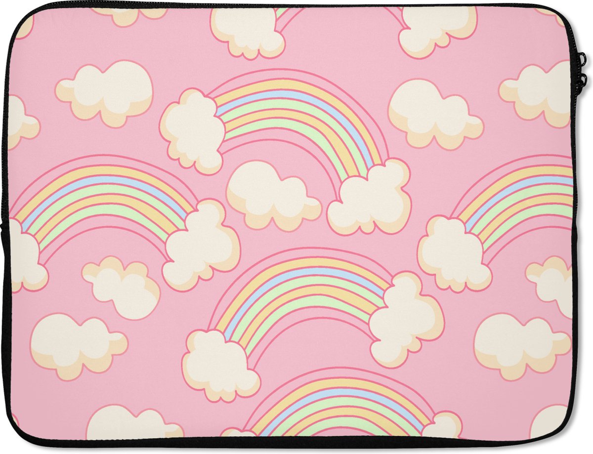 Laptophoes 15.6 inch - Regenboog - Wolken - Patronen - Laptop sleeve - Binnenmaat 37x26 cm - Zwarte achterkant