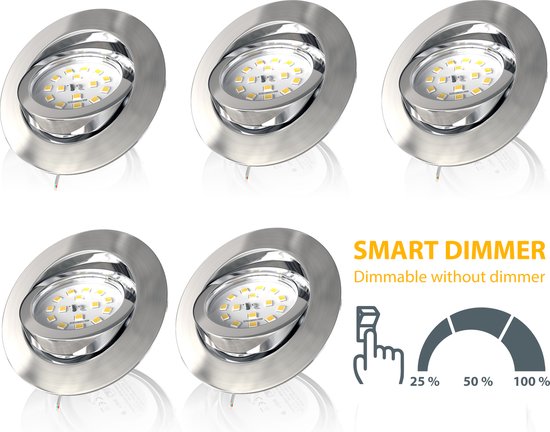 B.K.Licht - Inbouwspot - LED - 5 stuks - voor binnen - dimbaar - kantelbaar - ronde - spotjes inbouw - Ø8.2cm - 3.000K - 470Lm - 5.5W - nikkel