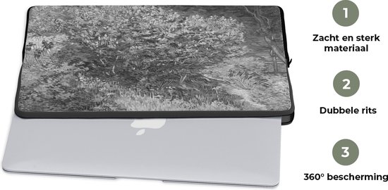 Housse ordinateur 15 pouces 38x29 cm - Vincent van Gogh - Housse Macbook & Laptop bush Lilas en noir et blanc - Peinture de Vincent van Gogh - Housse ordinateur portable avec photo