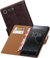Pull Up TPU PU Leder Bookstyle Wallet Case Hoesje voor Xperia XZ Mocca