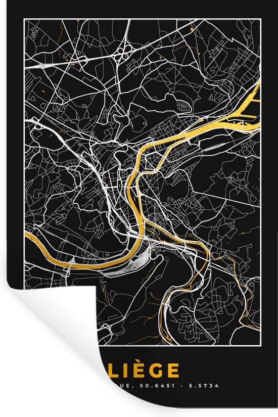 Stickers Stickers muraux - Carte - Liège - Or - Carte - Plan de la ville - 60x90 cm - Film adhésif