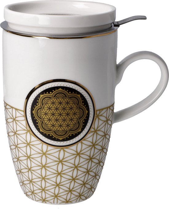 Tognana Banderole Oro Pack of 6 Tea Cups with Saucer, Porcelain, White Tognana Banderole Oro Pack of 6 Tea Cups with Saucer, Porcelain, White