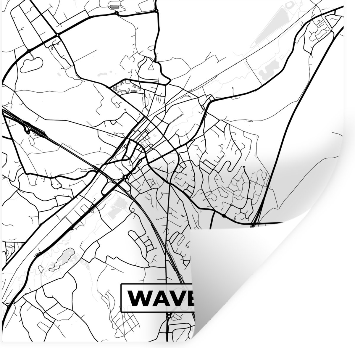 Muurstickers - Sticker Folie - Stadskaart – Zwart Wit - Kaart – Waver – België – Plattegro