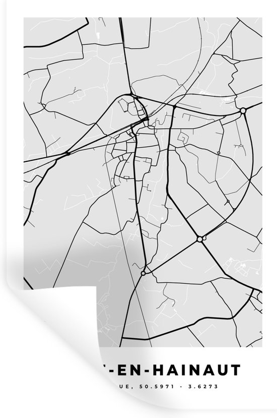 Stickers muraux - Carte - Leuze et Hainaut - Wit - Plan de la ville - Carte - 20x30 cm - Film adhésif