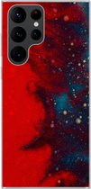 Geschikt voor Samsung Galaxy S22 Ultra hoesje - Inkt - abstract - Rood - Blauw - Siliconen Telefoonhoesje