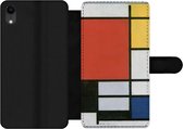 Bookcase Geschikt voor iPhone XR telefoonhoesje - Compositie 2 in Rood Blauw en Geel - Piet Mondriaan - Met vakjes - Wallet case met magneetsluiting