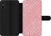Bookcase Geschikt voor iPhone X telefoonhoesje - Krokodillenleer - Dierenprint - Roze - Met vakjes - Wallet case met magneetsluiting