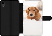 Bookcase Geschikt voor iPhone XR telefoonhoesje - Hond - Sneeuw - Winter - Met vakjes - Wallet case met magneetsluiting