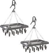 Set de 2x carrousel à sec/moulin sécheur gris foncé avec 26 chevilles 39,5 x 41,5 cm en plastique - Etendoir