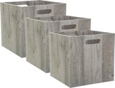 Set van 3x stuks opbergmand/kastmand 29 liter grijs/greywash van hout 31 x 31 x 31 cm - Opbergboxen - Vakkenkast manden