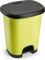 Poubelle/poubelle/poubelle à pédale en plastique vert kiwi/noir de 18 litres avec couvercle/pédale 33 x 28 x 40 cm