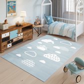 Tapiso Baby Vloerkleed Blauw Wit Hemel Modern Kinderkamer Tapijt Maat- 180x250