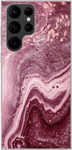 Geschikt voor Samsung Galaxy S22 Ultra hoesje - Natuursteen - Roze - Glitter - Siliconen Telefoonhoesje