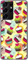 Geschikt voor Samsung Galaxy S21 Ultra hoesje - Meisjes - Cupcake - Patronen - Girl - Kids - Kinderen - Kindje - Siliconen Telefoonhoesje