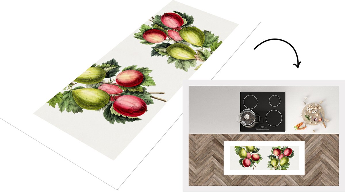 KitchenYeah Keukenloper - Loper keuken - Vijgen - Bloemen - Fruit - 120x50 cm - Keukenloper vinyl Multicolor