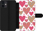 Bookcase Geschikt voor iPhone 12 Mini telefoonhoesje - Meisje - Hart - Love - Patronen - Girl - Kids - Kinderen - Kind - Met vakjes - Wallet case met magneetsluiting