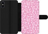 Bookcase Geschikt voor iPhone X telefoonhoesje - Meiden - Hartjes - Roze - Patronen - Girl - Kindje - Kinderen - Met vakjes - Wallet case met magneetsluiting