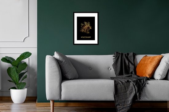 Fotolijst incl. Poster - Goud - Kaart - Stuttgart - Stadskaart - Plattegrond - 30x40 cm - Posterlijst