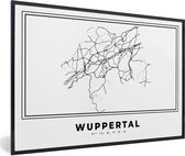Fotolijst incl. Poster Zwart Wit- Zwart Wit – Duitsland – Plattegrond – Stadskaart – Kaart – Wuppertal - 120x80 cm - Posterlijst