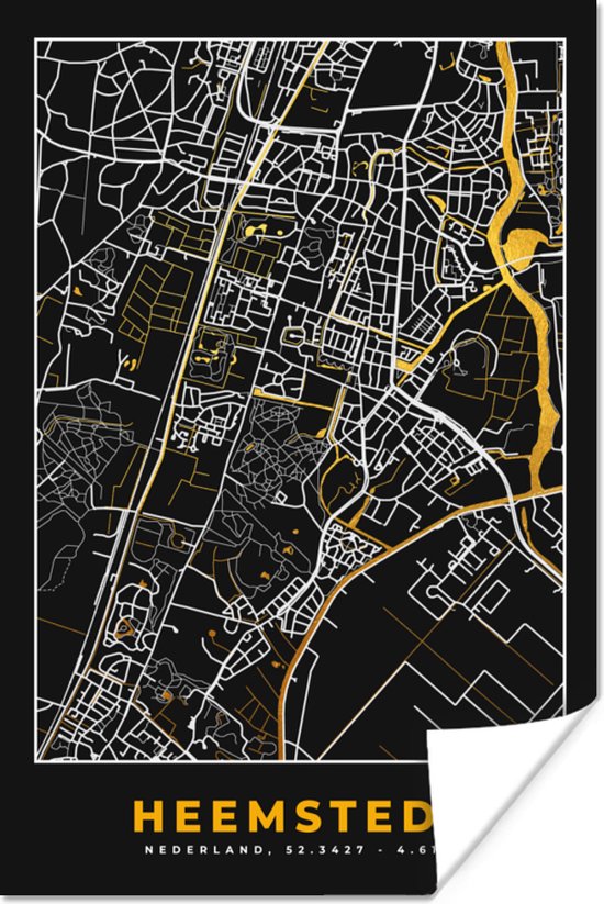 Poster Heemstede - Plattegrond - Stadskaart - Kaart - Black and Gold - 40x60 cm