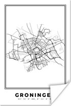 Poster Plattegrond – Groningen – Zwart Wit – Stadskaart - Kaart - Nederland - 80x120 cm