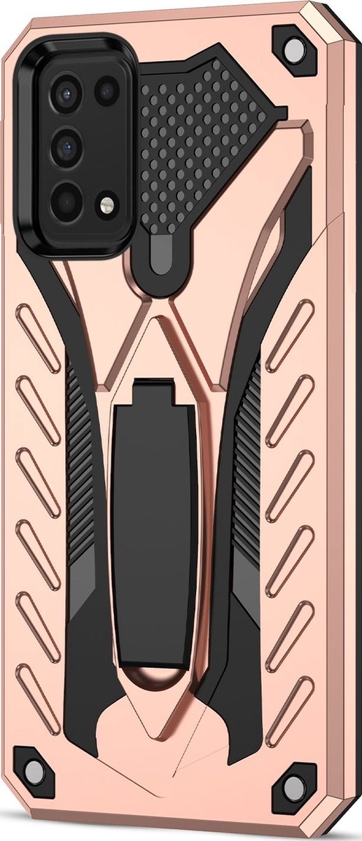 Mobigear Hoesje geschikt voor Samsung Galaxy A03s Telefoonhoesje Hardcase | Mobigear Armor Stand Backcover Shockproof met Standaard | Schokbestendig Galaxy A03s Telefoonhoesje | Anti Shock Proof - Roségoud