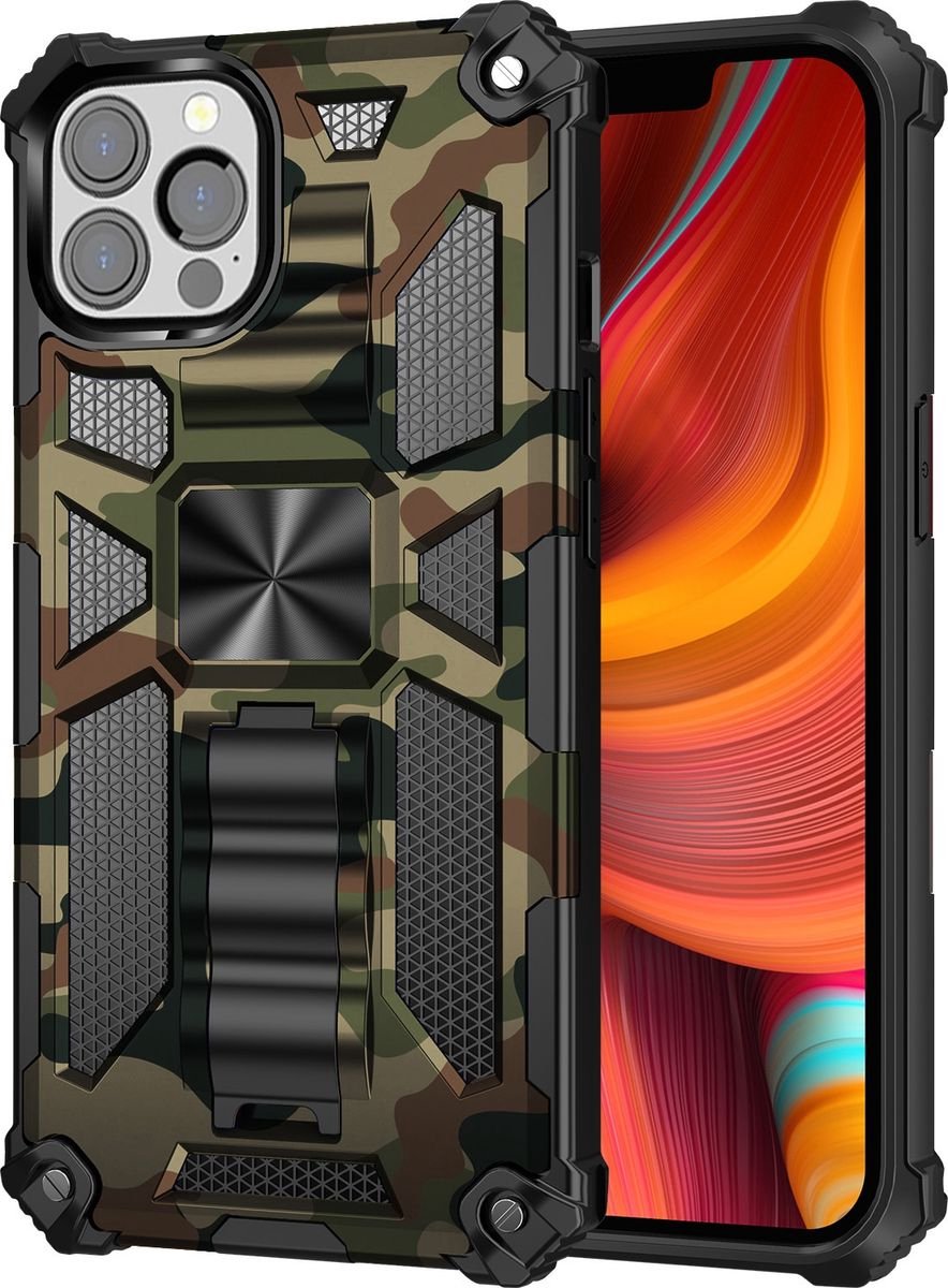 Mobigear Hoesje geschikt voor Apple iPhone 13 Pro Max Telefoonhoesje Hardcase | Mobigear Armor Stand Backcover Shockproof met Standaard | Schokbestendig iPhone 13 Pro Max Telefoonhoesje | Anti Shock Proof - Groen